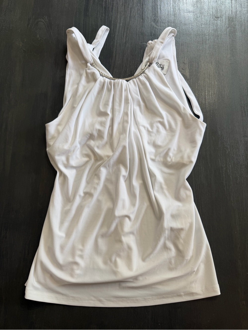 Joseph Ribkoff Cream Halter Blouse Metallic Chain Neckline Size 6